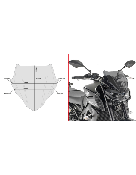 Bulle Givi A2132 Yamaha MT 09 2017-2020 - Fumé