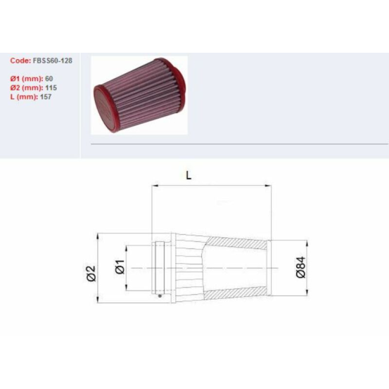 Filtre conique BMC avec capuchons en ABS Ø 60 mm