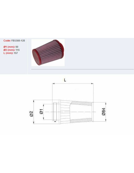 Filtre conique BMC avec capuchons en ABS Ø 60 mm