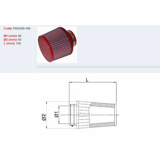 Filtre conique BMC avec capuchons en ABS Ø 60 mm