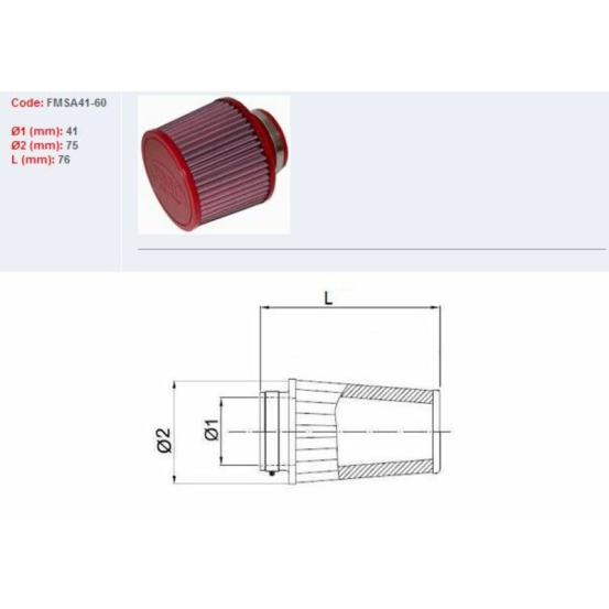 Filtre conique BMC avec capuchons en ABS Ø 41 mm