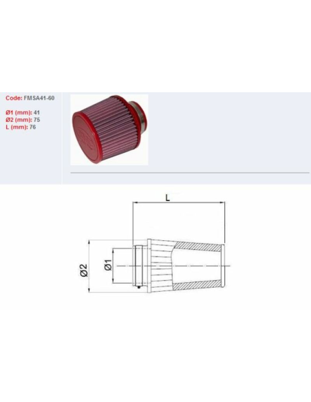 Filtre conique BMC avec capuchons en ABS Ø 41 mm