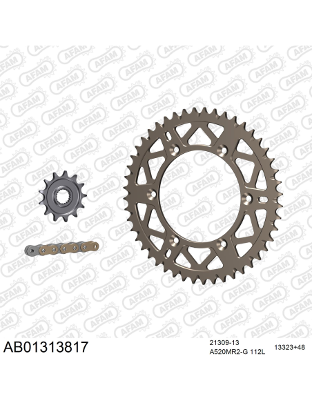 Kit chaine 520 AFAM - Couronne alu anti-boue - Type de chaine au choix - YAMAHA YZ 125 2005-2021