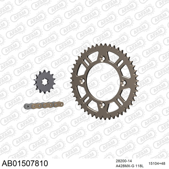 Kit chaine 428 AFAM - Couronne alu anti-boue - Type de chaine au choix - SUZUKI RM 80 petites roues 1989-2001