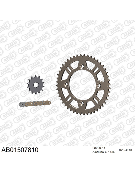 Kit chaine 428 AFAM - Couronne alu anti-boue - Type de chaine au choix - SUZUKI RM 80 petites roues 1989-2001