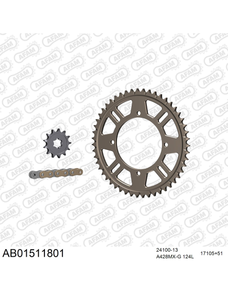 Kit chaine 428 AFAM - Couronne alu anti-boue - Type de chaine au choix - SUZUKI RM 100 2003