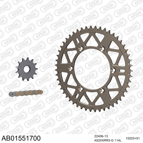 Kit chaine 520 AFAM - Couronne alu anti-boue - Type de chaine au choix - SUZUKI RM-X 450 Z 2010-2017