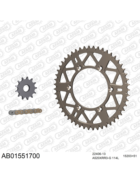 Kit chaine 520 AFAM - Couronne alu anti-boue - Type de chaine au choix - SUZUKI RM-X 450 Z 2010-2017