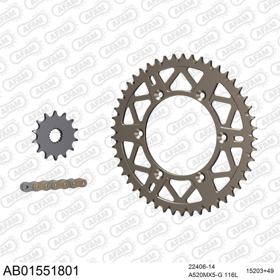 Kit chaine 520 AFAM - Couronne alu anti-boue - Type de chaine au choix - SUZUKI RM-Z 450 2005-2007