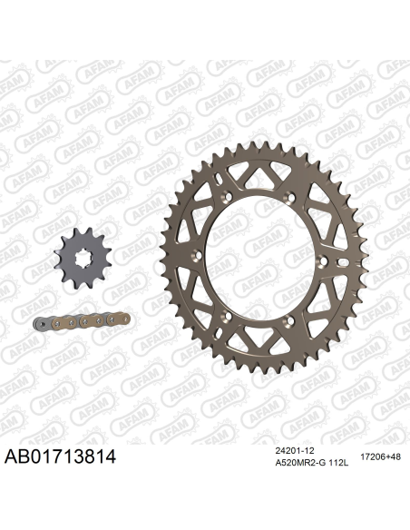 Kit chaine 520 AFAM - Couronne alu anti-boue - Type de chaine au choix - KAWASAKI KX 125 1998-1999