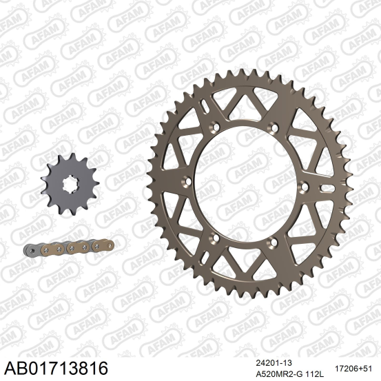 Kit chaine 520 AFAM - Couronne alu anti-boue - Type de chaine au choix - KAWASAKI KX 125 2003