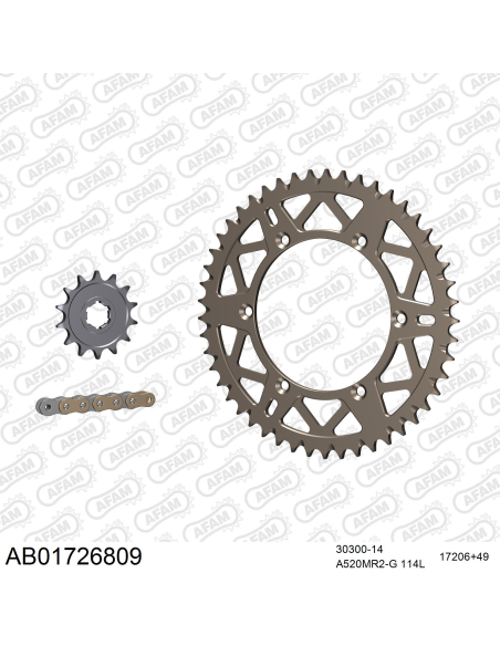 Kit chaine 520 AFAM - Couronne alu anti-boue - Type de chaine au choix - KAWASAKI KX 250 1997-1998