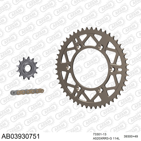 Kit chaine 520 AFAM - Couronne alu anti-boue - Type de chaine au choix - BETA 300 RR 2T 2013-2016