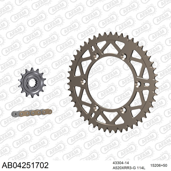 Kit chaine 520 AFAM - Couronne alu anti-boue - Type de chaine au choix - SHERCO SE 450 FI 2015-2023