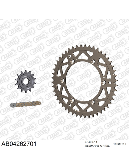 Kit chaine 520 AFAM - Couronne alu anti-boue - Type de chaine au choix - SHERCO SEF 510 ENDURO 2006-2011