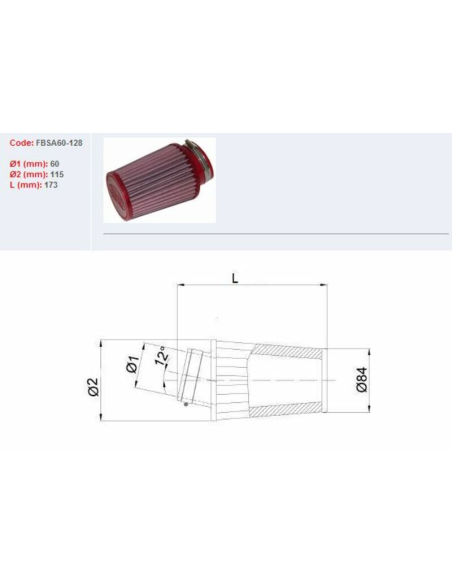 Filtre conique BMC Dimensions Ø60 mm