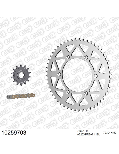 Kit chaine 520 AFAM - Couronne alu anti-boue - Type de chaine au choix - HUSABERG FE 501 E 2013-2014