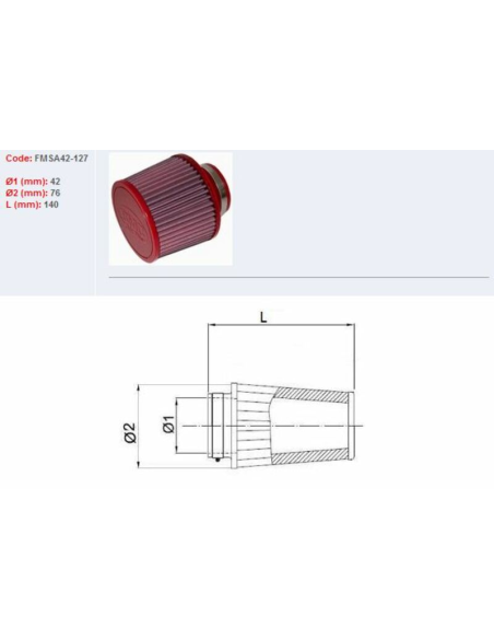 Filtre conique BMC avec capuchons en ABS Ø 42 mm