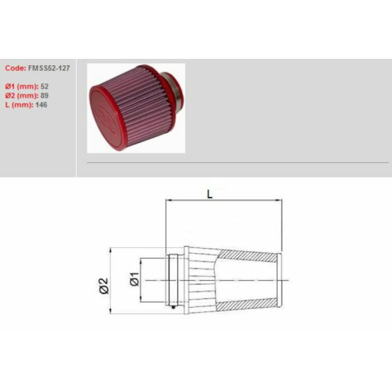 Filtre conique BMC avec capuchons en ABS Ø 52 mm