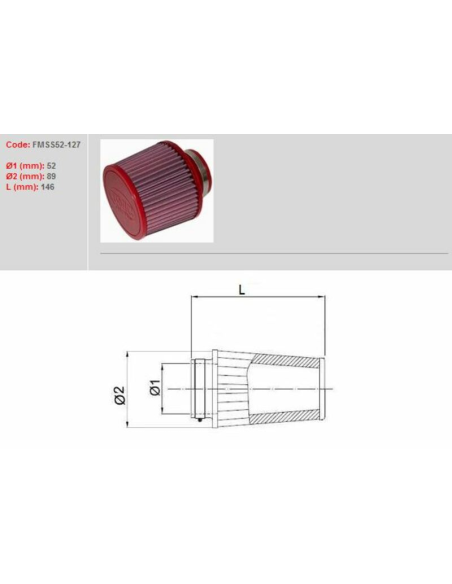 Filtre conique BMC avec capuchons en ABS Ø 52 mm