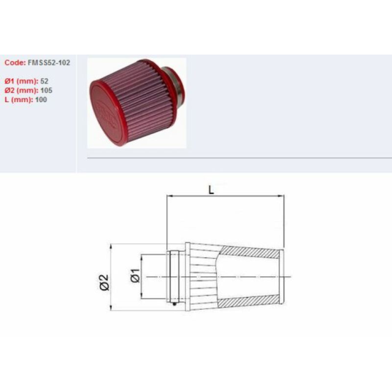 Filtre conique BMC avec capuchons en ABS Ø 52 mm