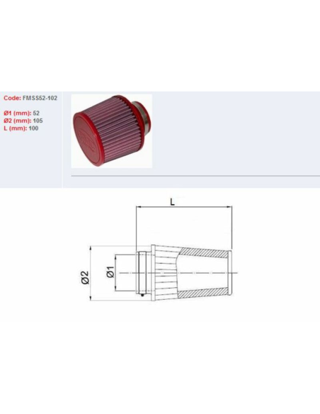 Filtre conique BMC avec capuchons en ABS Ø 52 mm