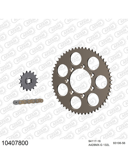 Kit chaine 428 AFAM - Couronne alu anti-boue - Type de chaine au choix - TM 80 petites roues CROSS / ENDURO 2002-2005
