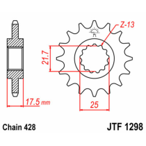 Pignon acier JT - 17 dents - Pas 428 - Réf JTF1298.17