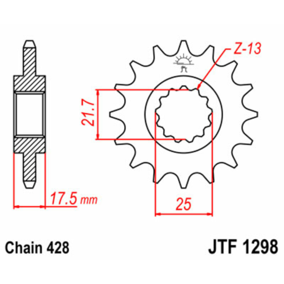 Pignon acier JT - 17 dents - Pas 428 - Réf JTF1298.17