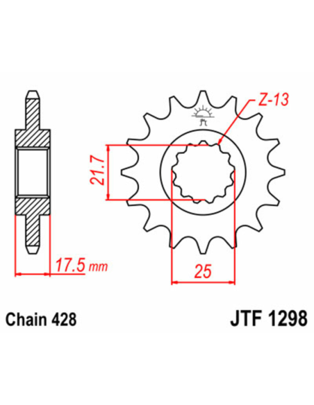 Pignon acier JT - 17 dents - Pas 428 - Réf JTF1298.17