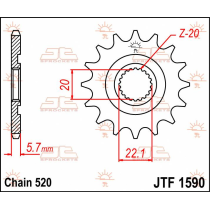 Pignon acier JT - 14 dents - Pas 520 - Réf JTF1590.14