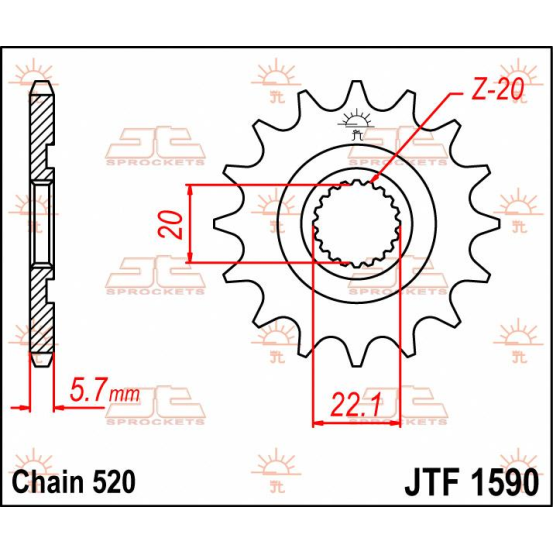 Pignon acier JT - 14 dents - Pas 520 - Réf JTF1590.14
