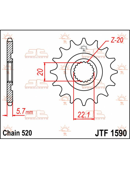 Pignon acier JT - 14 dents - Pas 520 - Réf JTF1590.14