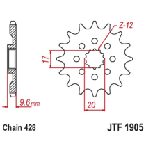 Pignon acier JT - 13 dents - Pas 428 - Réf JTF1905.13