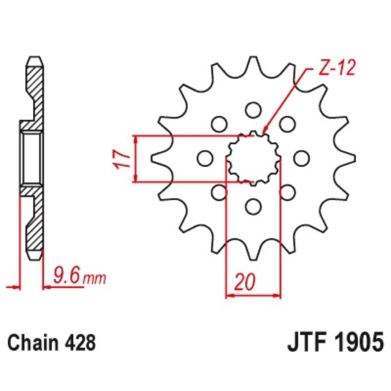 Pignon acier JT - 13 dents - Pas 428 - Réf JTF1905.13