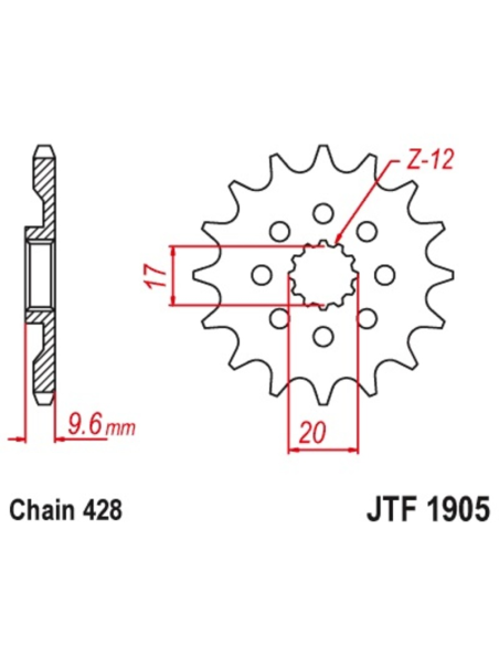 Pignon acier JT - 13 dents - Pas 428 - Réf JTF1905.13