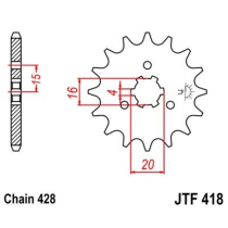 Pignon acier JT - 15 dents - Pas 428 - Réf JTF418.15
