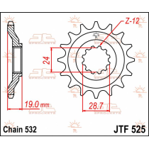 Pignon acier JT - 17 dents - Pas 532 - Réf JTF525.17