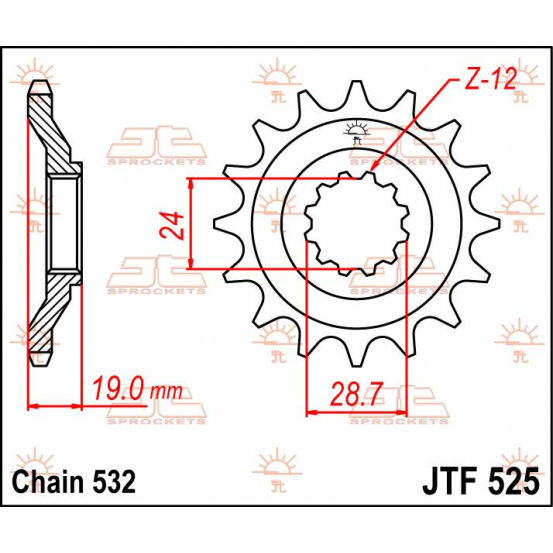 Pignon acier JT - 17 dents - Pas 532 - Réf JTF525.17