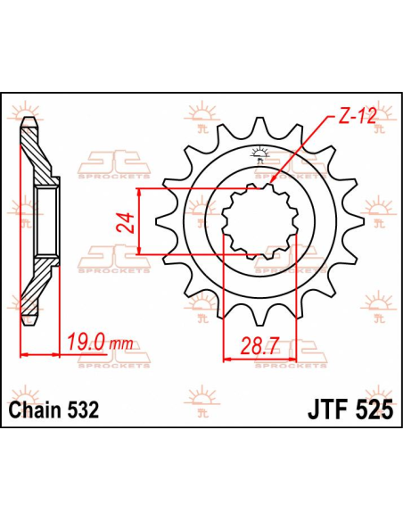 Pignon acier JT - 17 dents - Pas 532 - Réf JTF525.17