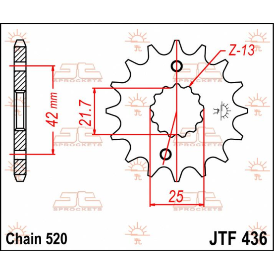 Pignon acier JT - Pas 520 - Nombre de dents au choix