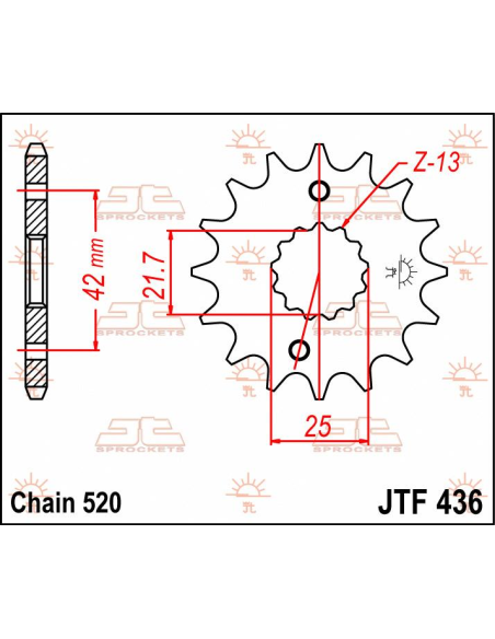 Pignon acier JT - Pas 520 - Nombre de dents au choix