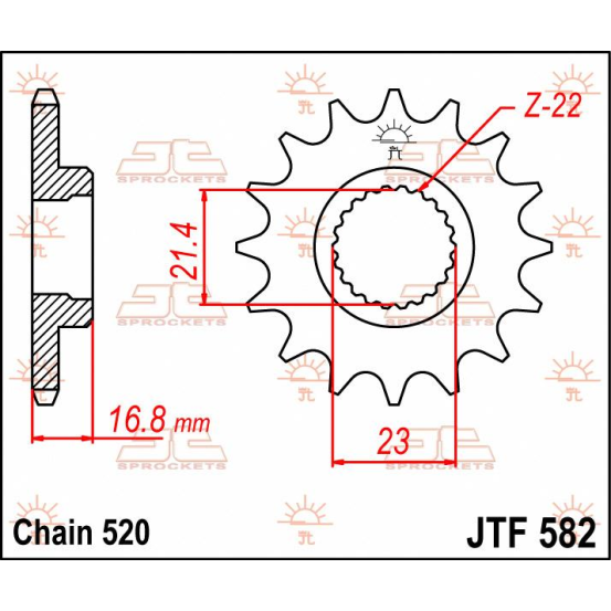 Pignon acier silencieux JT - 16 dents - Pas 520 - Réf JTF582.16RB
