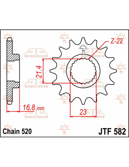 Pignon acier silencieux JT - 16 dents - Pas 520 - Réf JTF582.16RB