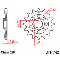 Pignon acier JT - Pas 520 - Nombre de dents au choix