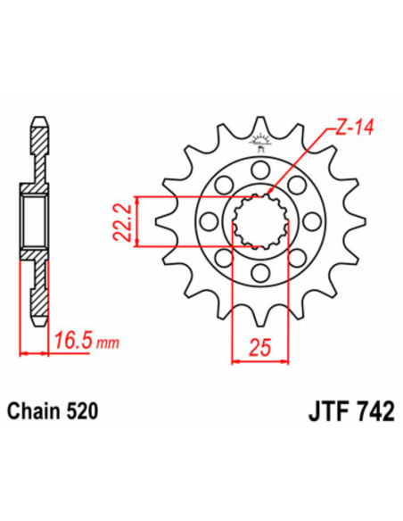 Pignon acier JT - Pas 520 - Nombre de dents au choix