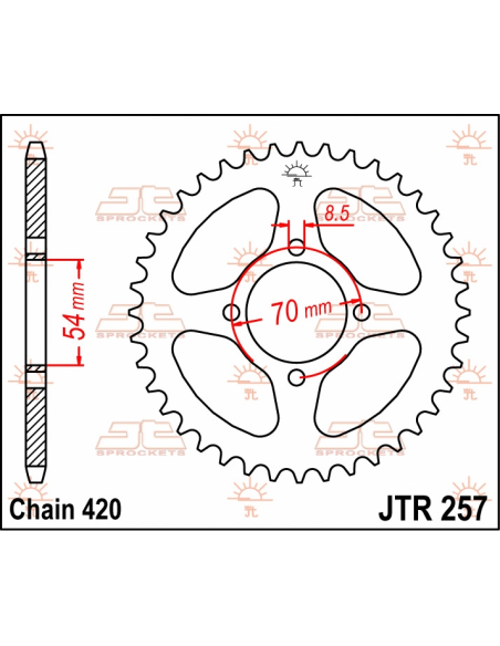Couronne acier JT - 42 dents - Pas 420 - Réf JTR257.42