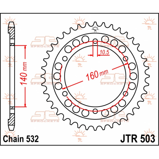 Couronne acier JT - 45 dents - Pas 532 - Réf JTR503.45