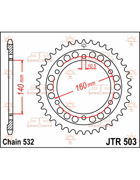 Couronne acier JT - 45 dents - Pas 532 - Réf JTR503.45