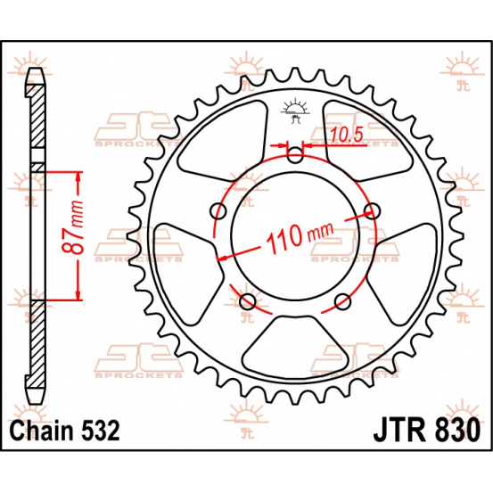 Couronne acier JT - 46 dents - Pas 532 - Réf JTR830.46